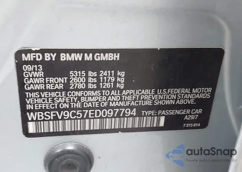 2014 BMW M5 z USA, uszkodzony, nr VIN WBSFV9C57ED097794